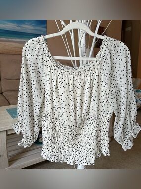 Anthropologie Lucia Off-the-Shoulder Polka Dot Smocked Blouse